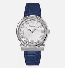 Ferragamo Women  s Navy Crocodile Silver Dial Gancino Quartz Watch sfuf00121