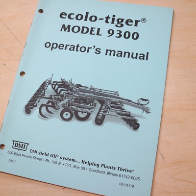 DMI TIGER ecolo Owner Operator Maintenance Parts Manual 9300 assembly guide book