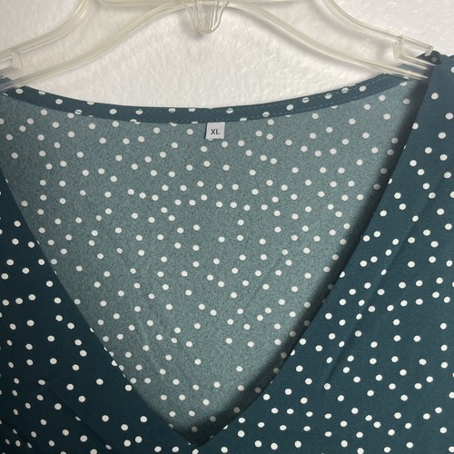 Boutique XL Babydoll Vestido Verde Lunares Mangas Blusa Swing Cuello en V Modesto - Imagen 4 de 5