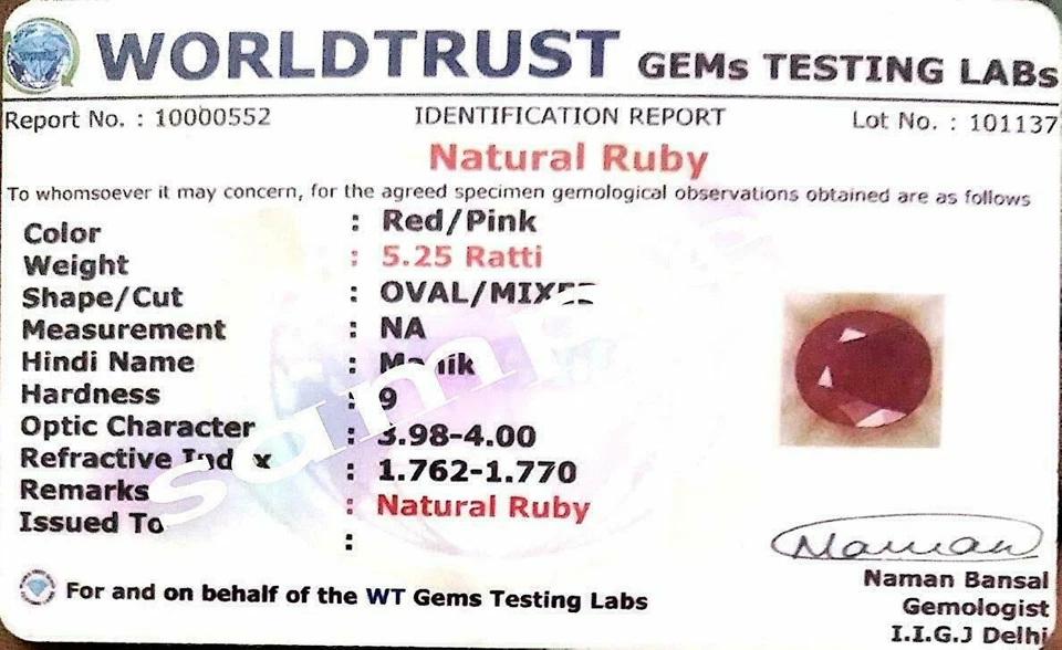 8.45 Carat Manik Stone Original Certified Natural Burma Ruby Loose Gemstone - Image 2 of 2