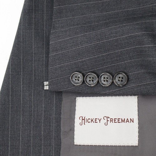 Hickey freeman sport coat Men's 46R worsted wool two button striped gray notch
