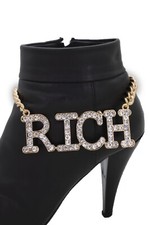 Women Western Gold Metal Chain Boot Bracelet RICH Shoe Charm Anklet Bling Cool