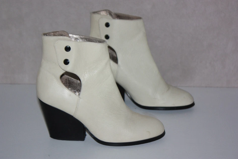 BOCAGE  Bottines Boots Cuir Crème Talons larges T 38 TBE - Photo 3/4