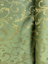GREEN GOLD Brocade Flower Floral Upholstery Drapery Fabric (110 in.) Sold BTY