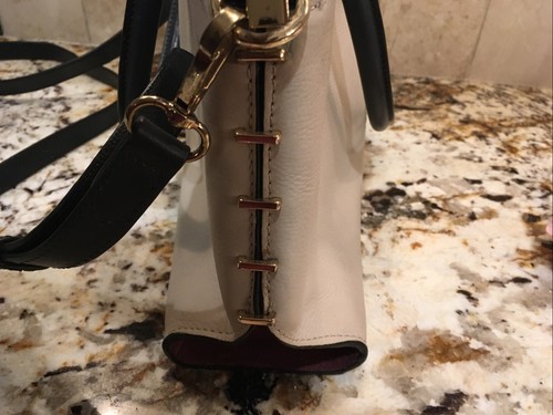 Vince Camuto New York Schultertasche Beuteltasche Handtasche taupe Leder burgunderrot Wildlederbesatz - Bild 9 von 11
