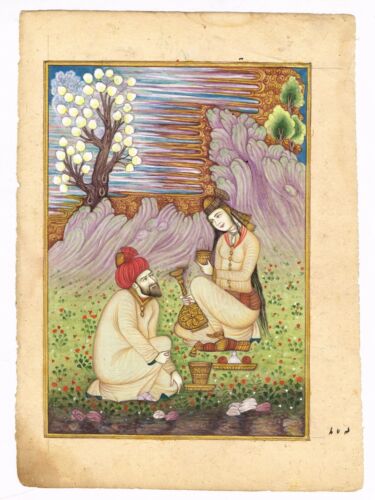 Persian Miniature Painting Of Persian Love Scene Art On Paper 6.5x9 Inches - Picture 2 of 5
