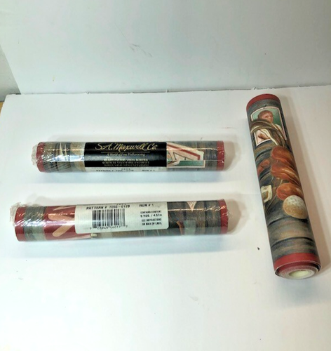 S A Maxwell Co Wallpaper Border Baseball theme, glove, baseball mask 3 Roll Lot - Picture 3 of 6