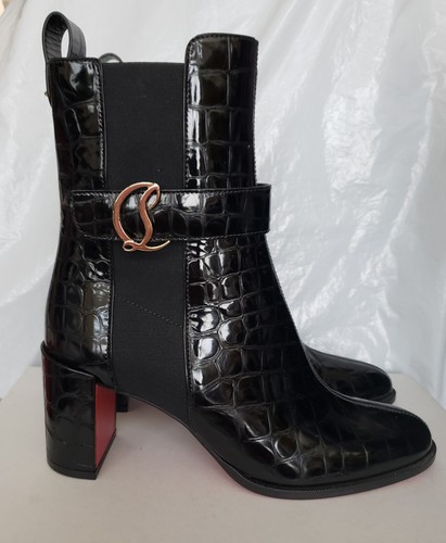 New Christian Louboutin Chelsea Croc-effect Black Leather ANKLE BOOTS 39.5 9.5 - Bild 8 von 19