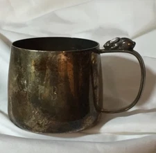 Vtg Sheridan Taunton Silversmiths Baby Mug Cup Rabbit Bunny Handle BRB Initials