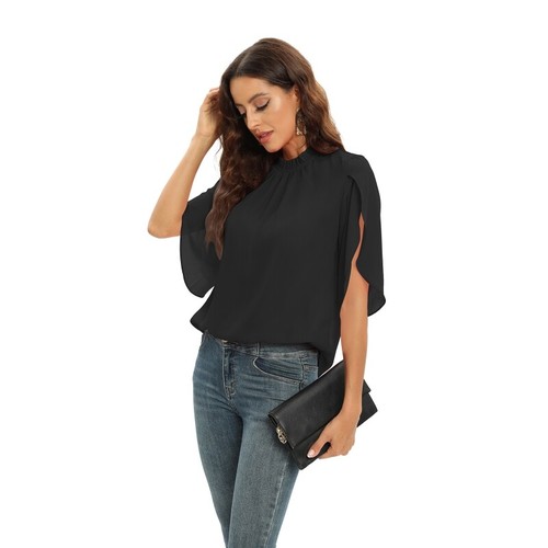 Womens Chiffon Blouse Three Quarter Sleeve Chiffon Shirt Office Tops Summer Tops - Picture 5 of 15