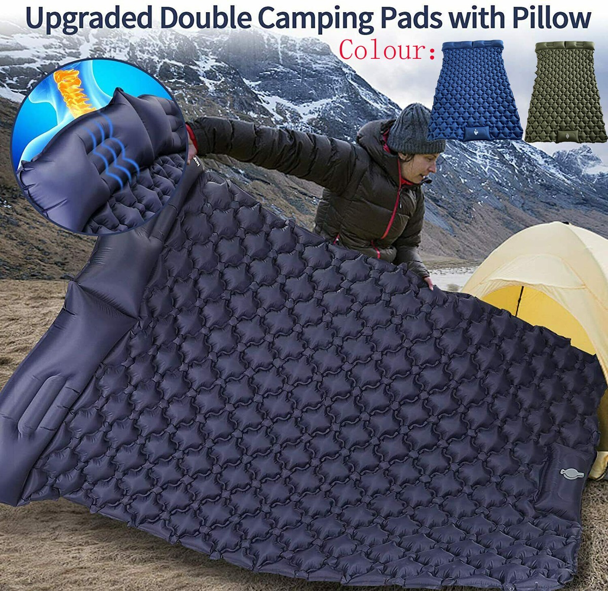Almohada de camping autoinflable rollo doble alfombrilla/almohadilla colchón ...