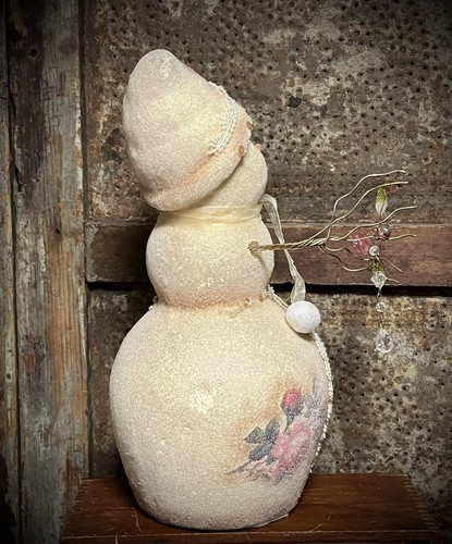 Dew Kissed Victorian Rose Rhinestone Snowman Shelf Sitter w Wire Arms - Picture 8 of 24