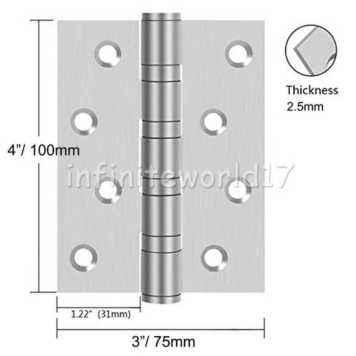 10X/ 5-Pair Fire Door Hinges 4 inch 100mm Ball Race Internal Door + Screws UK - Picture 3 of 11