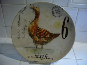 WILLIAM-SONOMA-12-DAYS-OF-CHRISTMAS-SALAD-DESSERT-PLATE-034-ON-THE-SIXTH-DAY-034