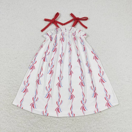 July 4th Toddler Sibling Girls Sister Flag Bow Print Clothing Holiday Party Wear - Picture 6 of 8