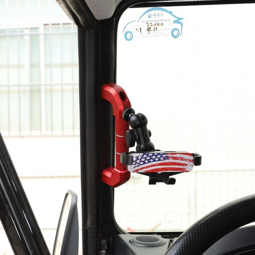 Red Aluminum A-pillar handle with phone holder For Land Rover Defender 2004-18 - Picture 8 of 14