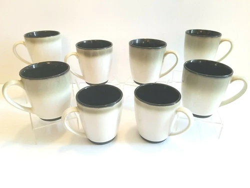 8 Sango Nova Black Mugs Set 4" Coffee Tea Cups Stoneware 4932 Lot