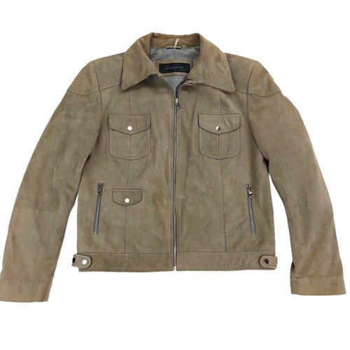 Tahari suede leather moto biker bomber jacket Sz L Large