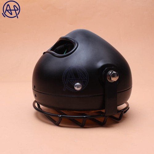 Motorcycle 12V 35W Hi/Low Blub Amber Headlight+Metal Retro Grill Mask Protector - Picture 3 of 8