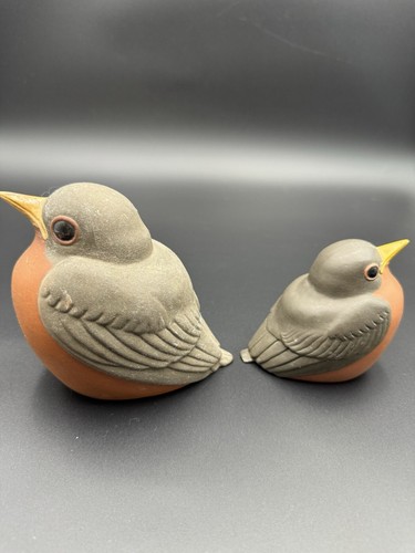 Vintage Chester Nicodemus Studio Pottery Robin Bird 2 Figurines Ferro-Stone READ - Picture 5 of 23