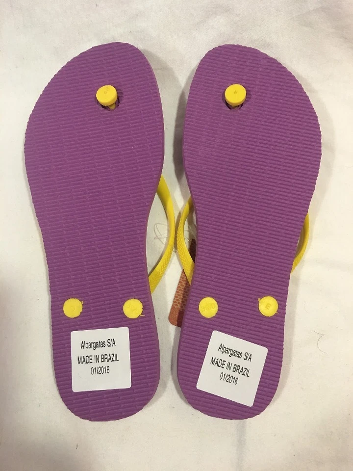 Havaianas Lunares Forma Animal Cabezas Púrpura Amarillo 9/10W 8M Hecho en Brasil Foto 4 de 4