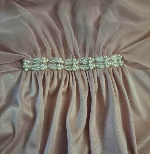 Vintage Emma Domb Dress Womens Pink Nylon Hollywood Regency Faux Pearls Stones S - Picture 6 of 11