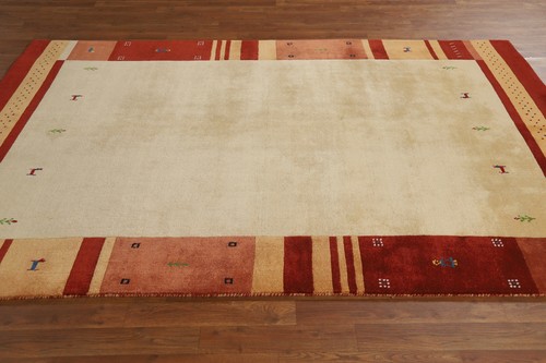 High-quality Ivory Hand-woven Wool Rug Durable Gabbeh Rug 5x8 ft - Picture 12 of 20