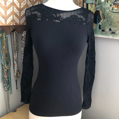 Free People Intimately Top sz Small S Black Lace Layering Sheer Arms Witchy Goth - Picture 2 of 6