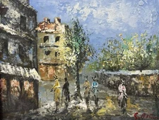 Original Oil Canvas Painting Signed Paris Market Street Scene