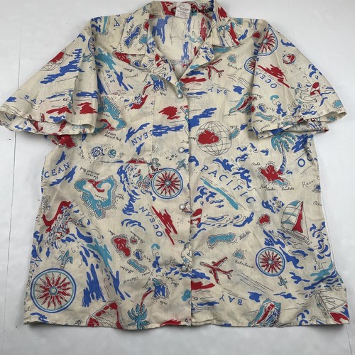 Beachni Flair Hawaiian Shirt Women Size 18 Pearl Snap Short Sleeves Vintage - Picture 2 of 13