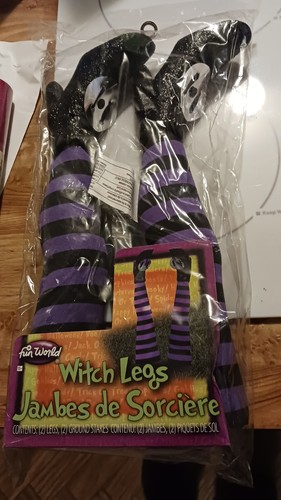 Witch Legs Halloween Decor 2 Legs Orange and Black Stripes Halloween - Picture 3 of 6