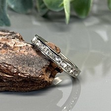 Channel Set White Cubic Zirconia Sterling Silver Wedding Band Ring - Size 5