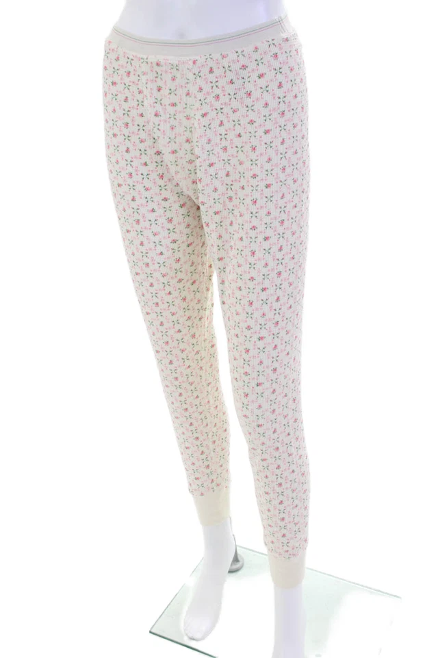 Pantalones de salón elásticos de tiro alto florales de algodón para mujer The Great blancos talla 0 Foto 2 de 4