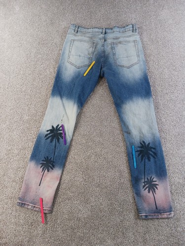Mode Klassisch Herren Denim Jeans 34x32 Blau Rosa Baumwollmischung Used-Look - Bild 19 von 24