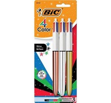 BIC Shine 4-Color Pen Medium 1.0mm 3/Pk Copper Gold Silver Barrel School Office