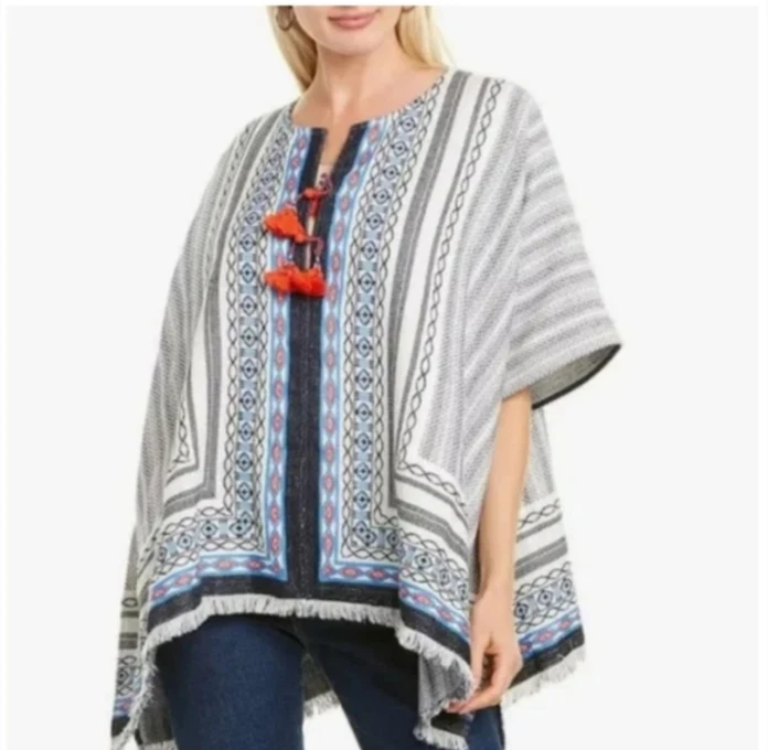 Tory Burch Blaire Embroidered Poncho Relaxed Size M/L Boho