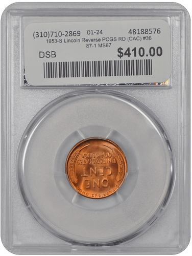 1953-S Lincoln Reverse PCGS RD (CAC) #3687-1 MS67 - Picture 2 of 4