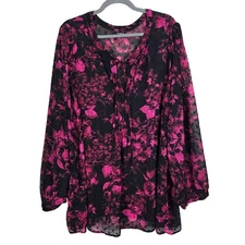 Torrid Floral Print Sheer Blouse 5X Black Purple Whimisgoth Dark Fairy V-Neck