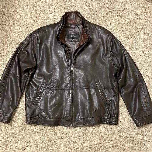 REMY Leather Jacket DOUBLE COLLAR Dark Brown - Sz 46 EXCELLENT! Made in USA - product listing photo