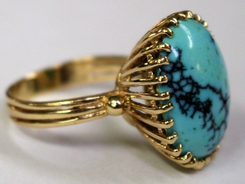Estate 14K Gold Natural Turquoise Ring - Size 9 - Picture 4 of 9