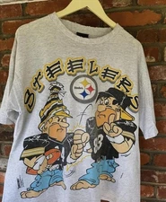 Pittsburgh Steelers NFL Football cartoon short sleeve ash color shirt Reprint