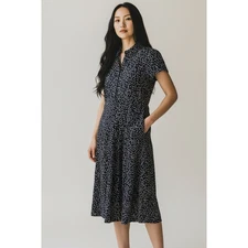 Joules Sadie Dress Navy Polka Dot Print, Tiered, Button Front, Collared, Sz 10