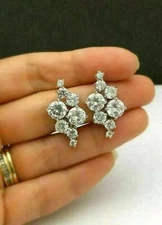 4Ct Round Cut Lab Created Diamond Women's Cluster Earrings 14k White Gold Plated
