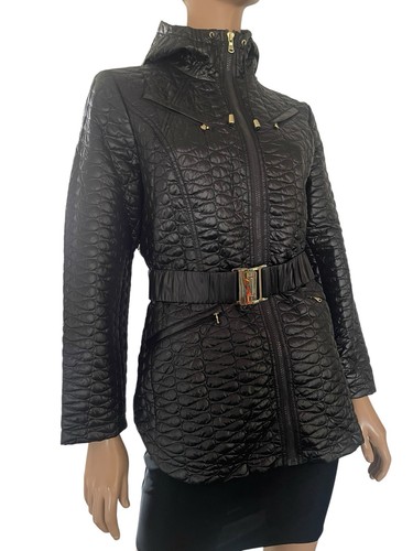 NEW Chico's Black Quilted Belted Gold Hardware Zippers Jacket - Sz 2 12/14 - Picture 4 of 7