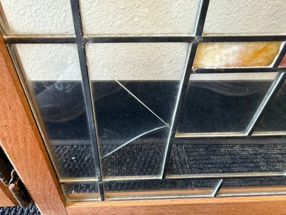 Lot of 2 Antique Oak Leaded Glass Cabinet Doors - Stained Glass Windows - Image 2 of 4