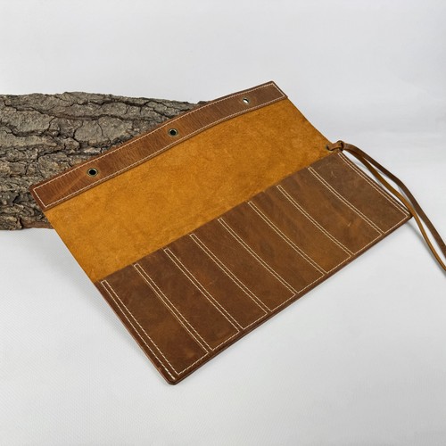 Leather Chisel Case – 8-Pocket Crazy Horse Leather Wrap for Wood Carving Tools. - Bild 9 von 11