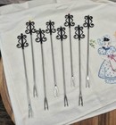 Ornate Vintage Stainless Steel Fondue Fork (set of 8) w/ Fancy Scrolled Handles