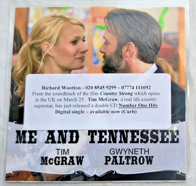 GWYNETH PALTROW / TIM McGRAW "ME AND TENNESSEE" RARE UK PROMO CD COUNTRY STRONG - Image 1 of 2