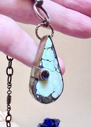 WONDERFUL Artisan Sterling Silver, Bronze, Turquoise & Iolite Key Chain Necklace - Picture 15 of 18