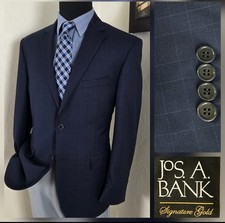 Jos A Bank "Signature Gold" Blue Plaid Blazer Mens 40R Jacket Sport Coat